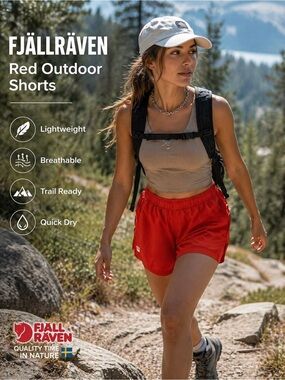 Fjällräven Red Outdoor Shorts Lightweight Hiking Trail Athleti